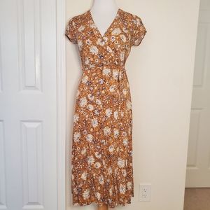 Mustard floral wrap dress Size xs Old Navy